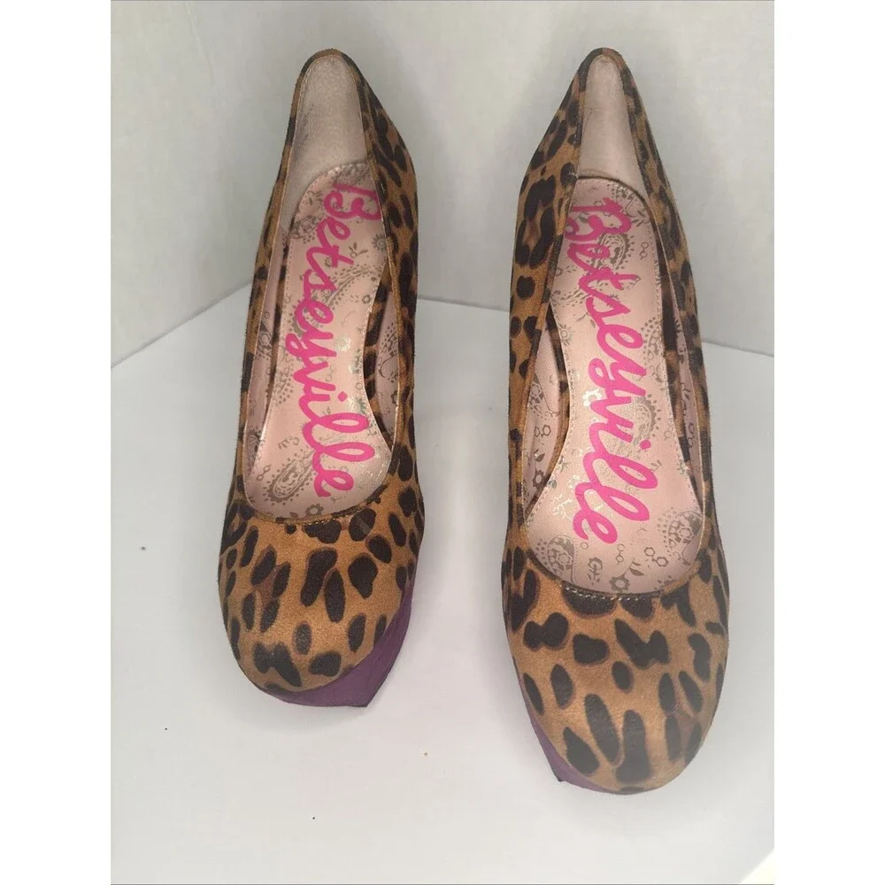 Betseyville Betsey Johnson Leopard Platform Pumps Womens 8 Purple Y2K Heels